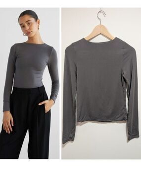 RE ONA | Signature Long Sleeve Top In Charcoal Grey